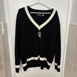 Ralph Lauren Black and White Plus Size V-Neck Sweater